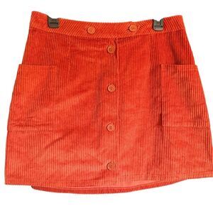 Charlotte Russe Women’s Vibrant Orange Corduroy Front Button Mini Skirt- Large